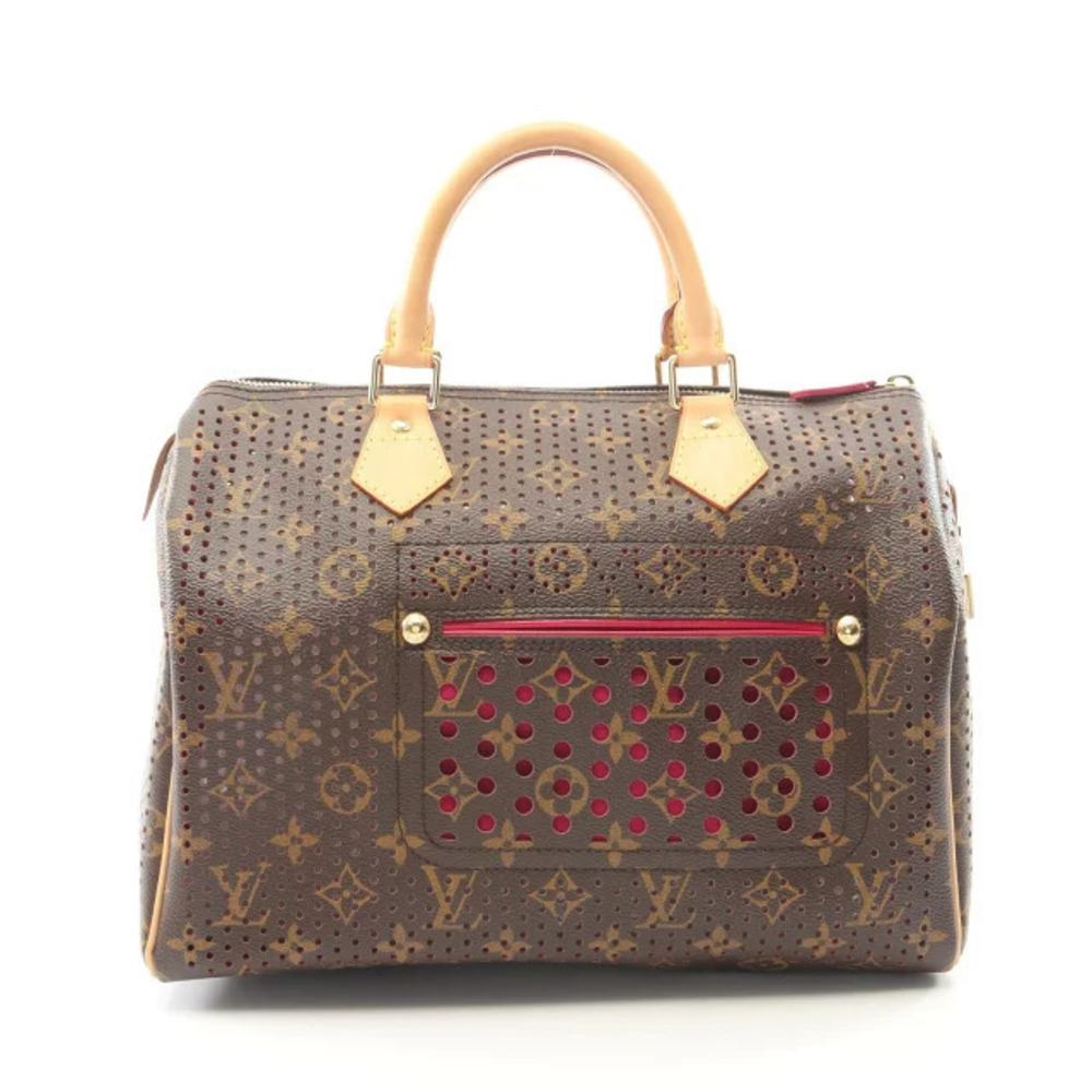 Louis Vuitton Speedy Handbag Canvas Leather Monogram Perfo Brown Pink